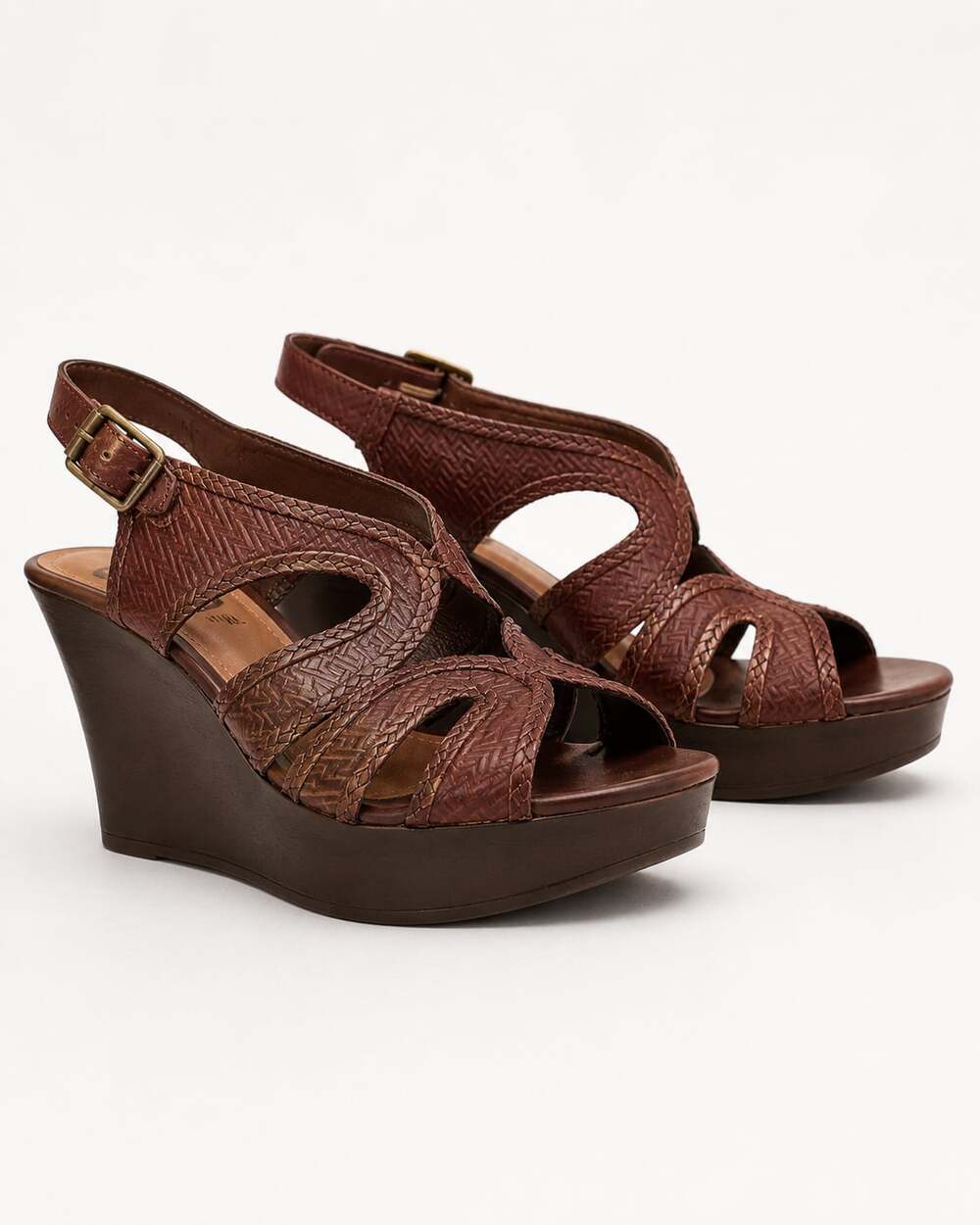 Gianni Bini Women's Brown Woven Texture Platform Wedge Sandals with Ankle Strap